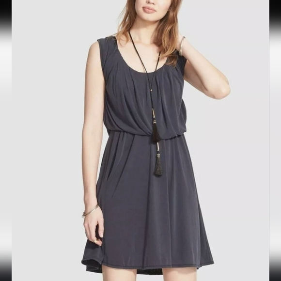 🌸 Free People‎ | Black Tie Flare Dress M - Picture 1 of 14